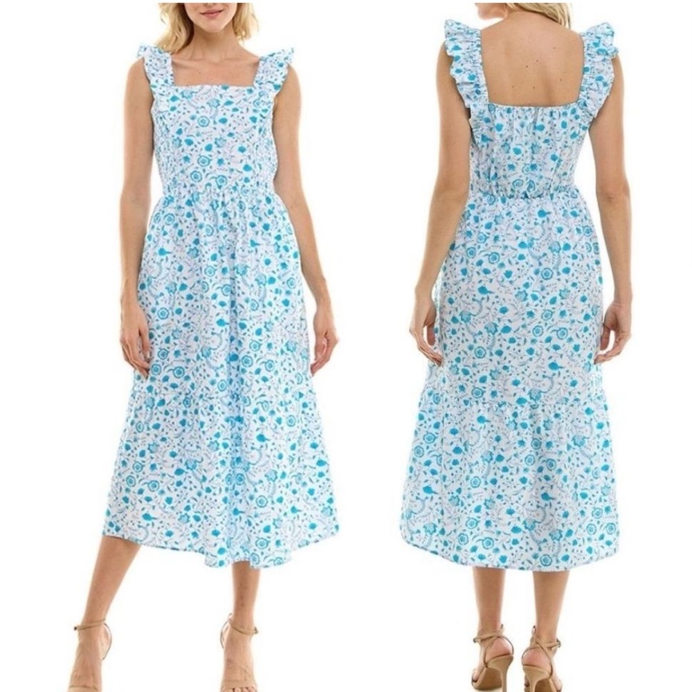 Draper James White Cotton Floral Poplin Tiered Midi Cottagecore Dress Size L